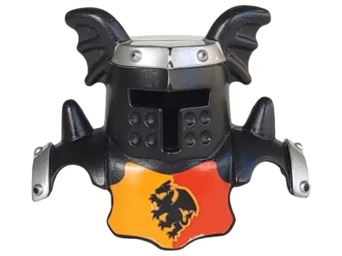 Duplo Wear Head Armor with Black Face Shield and Silver Top and Red and Yellow Breastplate and Dragon Pattern