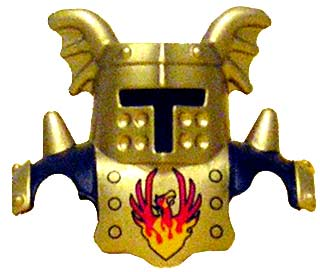 Duplo Wear Head Armor with Gold Face Shield and Gold Top and Gold Breastplate and Phoenix Pattern