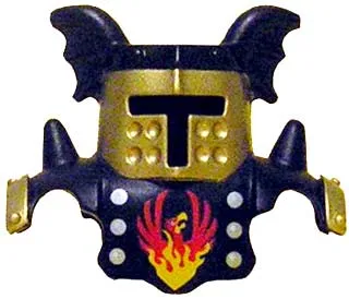 Duplo Wear Head Armor with Gold Face Shield and Black Top and Black Breastplate with White Points and Phoenix Pattern