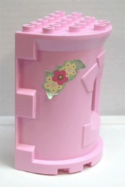 Duplo Wall 4 x 6 x 6 Curved Turret - Castle with Yellow and Pink Flowers Pattern on Both Sides (Stickers) - Set 4828