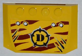 Wedge 4 x 6 x 2/3 Triple Curved with 4 Rivets, Claw Scratch Marks (3 on Left) and Dino Logo on Dark Red Tiger Stripes Pattern (Sticker) - Set 5885