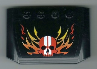 Wedge 4 x 6 x 2/3 Triple Curved with Red Skull with White Stripes and Flames Pattern (Sticker) - Set 8899