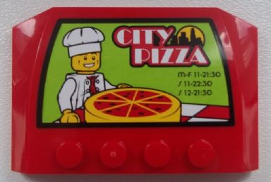 Wedge 4 x 6 x 2/3 Triple Curved with Chef and 'CITY PIZZA' and Open Hours Pattern (Sticker) - Set 60026