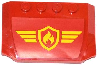 Wedge 4 x 6 x 2/3 Triple Curved with Yellow and Red Fire Logo Badge and Yellow Stripes Pattern (Sticker) - Set 60061