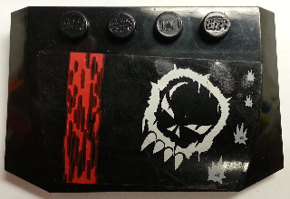 Wedge 4 x 6 x 2/3 Triple Curved with Space Police 3 Alien Skull, Bullet Holes and Red Stripe on Transparent Background Pattern (Sticker) - Set 5973