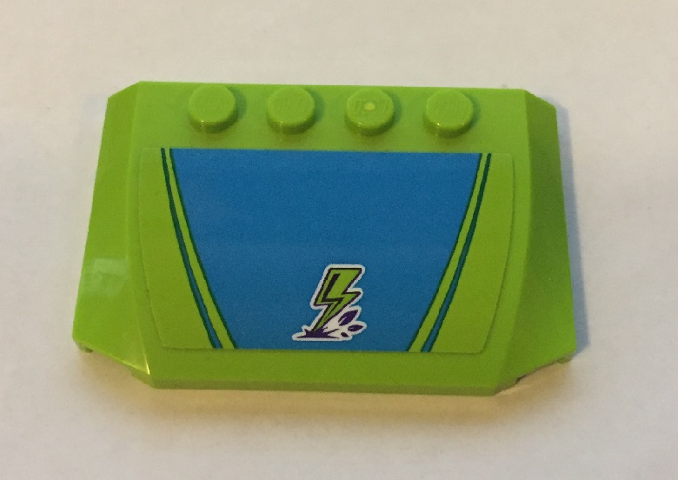 Wedge 4 x 6 x 2/3 Triple Curved with Lime Lightning Bolt on Dark Azure Background Pattern (Sticker) - Set 41339