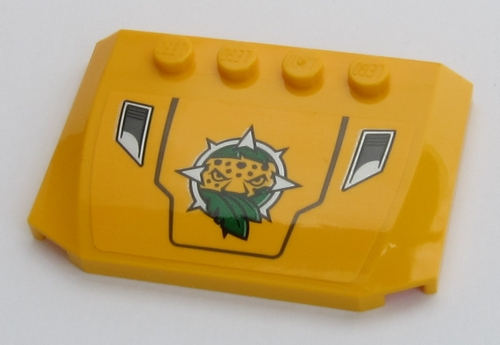 Wedge 4 x 6 x 2/3 Triple Curved with Leopard Head, Leaves, Dark Bluish Gray Frame and Grille Pattern (Sticker) - Set 60161