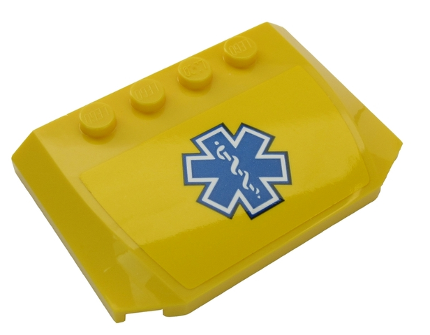 Wedge 4 x 6 x 2/3 Triple Curved with Blue EMT Star of Life on Yellow Background Pattern (Sticker) - Set 60203