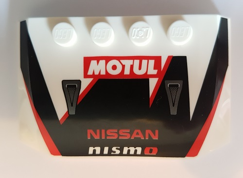 Wedge 4 x 6 x 2/3 Triple Curved with 'MOTUL' and 'NISSAN nismo' on Black and Red Car Hood Pattern