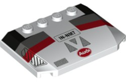 Wedge 4 x 6 x 2/3 Triple Curved with 'IN-NM7' Oval Audi Logo and Black, Dark Bluish Gray and Red Racing Stripes Pattern