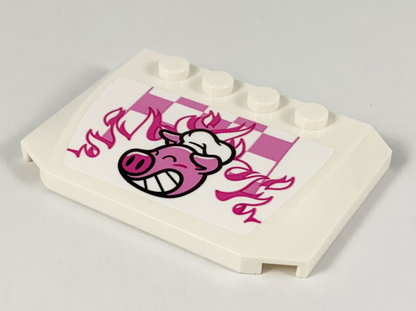 Wedge 4 x 6 x 2/3 Triple Curved with Dark Pink and Magenta Pigsey and Flames Logo Pattern (Sticker) - Set 80009