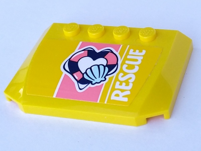 Wedge 4 x 6 x 2/3 Triple Curved with 'RESCUE', Coral Stripe, Shell and Flotation Ring Pattern (Sticker) - Set 41376