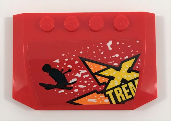 Wedge 4 x 6 x 2/3 Triple Curved with Black Skiing Minifigure and Orange and Yellow 'XTREME' Pattern (Sticker) - Set 60222