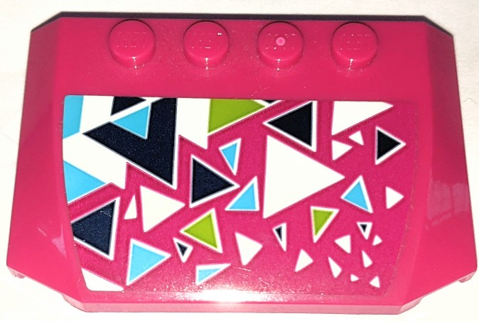 Wedge 4 x 6 x 2/3 Triple Curved with Black, Lime, Medium Azure and White Triangles Pattern (Sticker) - Set 41319