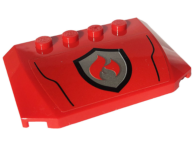 Wedge 4 x 6 x 2/3 Triple Curved with Silver and Red Fire Logo Badge and Black Lines Pattern (Sticker) - Set 60319