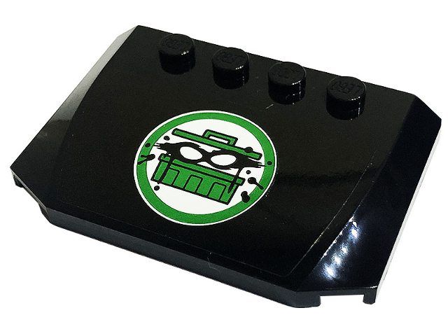 Wedge 4 x 6 x 2/3 Triple Curved with Green Trash Can with Black Mask and Splotches Pattern (Sticker) - Set 60316