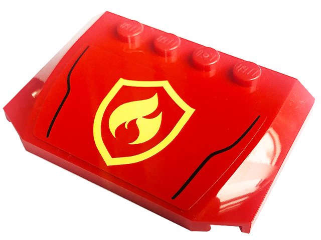 Wedge 4 x 6 x 2/3 Triple Curved with Bright Light Yellow and Red Fire Logo Badge and Black Curved Lines Pattern (Sticker) - Set 60282