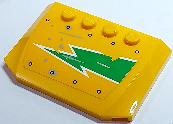 Wedge 4 x 6 x 2/3 Triple Curved with Bright Green and White Worn Lightning Bolt and Silver Rivets Pattern Model Right Side (Sticker) - Set 70429