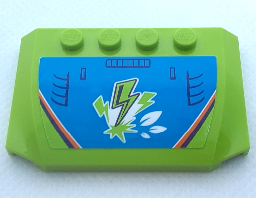 Wedge 4 x 6 x 2/3 Triple Curved with Lime Lightning Bolts, Leaves, Dark Blue Air Intake Vents, Dark Purple, Orange and White Stripes on Dark Azure Background Pattern (Sticker) – Set 41371