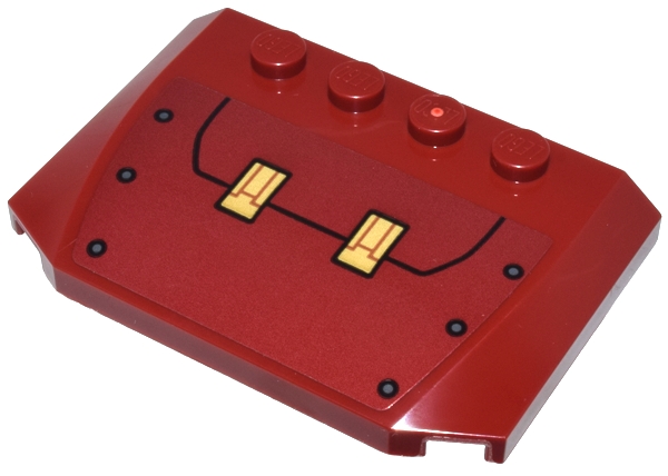 Wedge 4 x 6 x 2/3 Triple Curved with Gold Rectangles Panels with Dark Orange Lines and Dark Bluish Gray Rivets Pattern (Sticker) - Set 76210