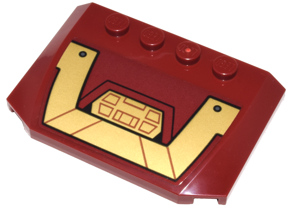 Wedge 4 x 6 x 2/3 Triple Curved with Gold Panels with Dark Orange Lines and Shapes and Dark Bluish Gray Rivets Pattern (Sticker) - Set 76210