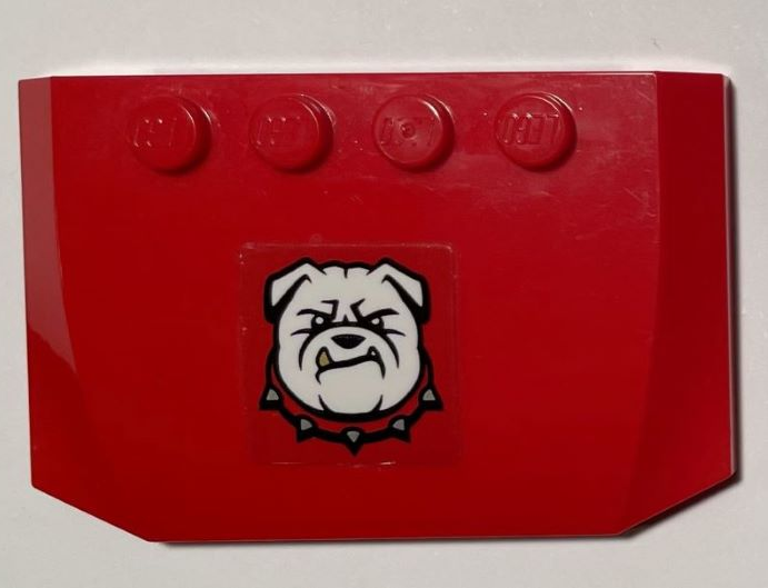 Wedge 4 x 6 x 2/3 Triple Curved with White Bulldog with Spiked Collar on Red Background Pattern (Sticker) - Set 60246