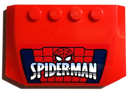 Wedge 4 x 6 x 2/3 Triple Curved with 'SPIDER-MAN', Face, Black Webbing and Dark Blue Stripes Pattern (Sticker) - Set 76174