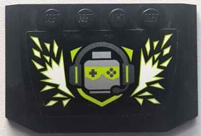 Wedge 4 x 6 x 2/3 Triple Curved with Gaming Logo Minifigure Head with Headset and Game Controller Sunglasses Pattern (Sticker) - Set 60388