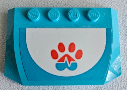 Wedge 4 x 6 x 2/3 Triple Curved with Coral and Medium Azure Paw Print and Heart Beat on White Background Pattern (Sticker) - Set 41445
