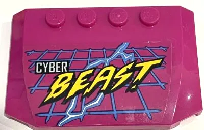 Wedge 4 x 6 x 2/3 Triple Curved with Silver and Yellow 'CYBER BEAST' on Grid, Bright Light Blue Lightning Pattern (Sticker) - Set 60295