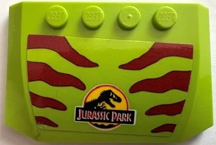 Wedge 4 x 6 x 2/3 Triple Curved with Jurassic Park Logo and Dark Red Stripes Pattern (Sticker) - Sets 76956 / 76959