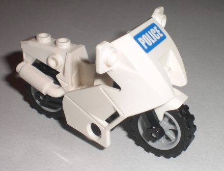 Motorcycle City with Black Chassis, LBG Wheels and Fairing with 'POLICE' on Blue Background Pattern (Sticker) - Sets 7235-2 / 7744