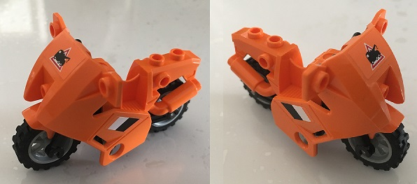 Motorcycle City with Black Chassis, LBG Wheels and Fairing with Tow Truck Danger Sign on Front and White and Black Lines on Both Sides Pattern (Stickers) - Set 7686