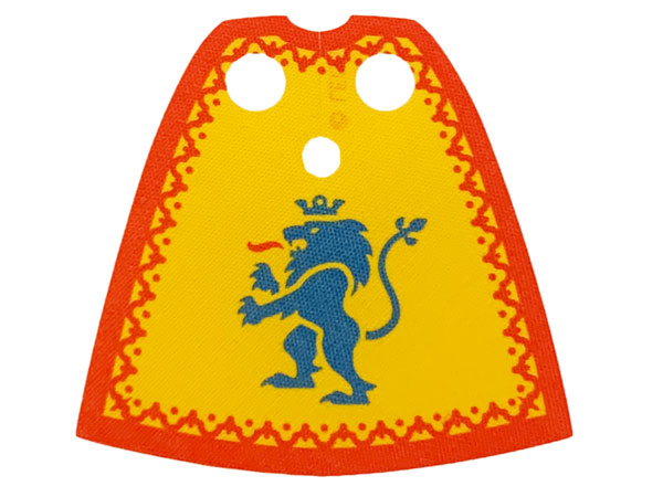 Minifigure Cape Cloth, Standard - Starched Fabric - 3.9cm Height with Red Border and Blue Lion Pattern