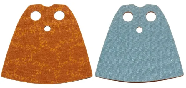 Minifigure Cape Cloth, Standard - Starched Fabric - 4.0cm Height with Dark Orange with Orange Ornaments Pattern and Sand Blue Sides