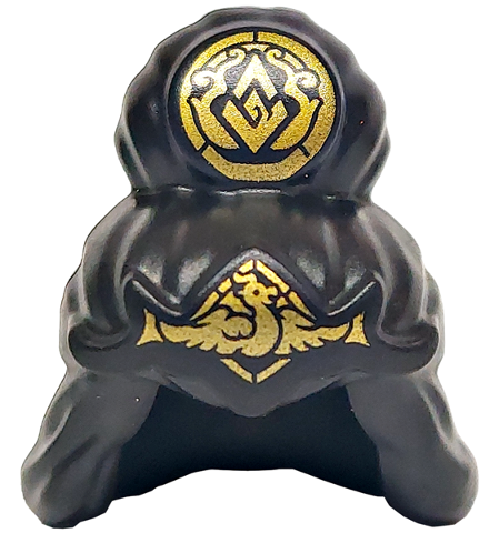 Minifigure, Hair Female Mid-Length Swept Back with Top Knot Bun with Gold Dragon and Monkie Kid Color Stone in Circle Pattern