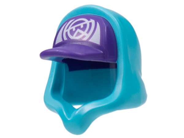 Minifigure, Headgear Hood Hoodie with Molded Dark Purple Cap and Printed White Panel with Stylized Wu Pattern