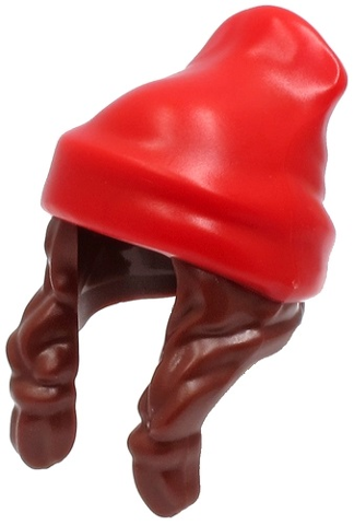 Minifigure, Hair Combo, Hair with Hat, 2 Braids over Shoulders with Molded Red Beanie Pattern