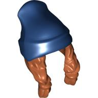 Minifigure, Hair Combo, Hair with Hat, 2 Braids over Shoulders with Molded Dark Blue Beanie Pattern