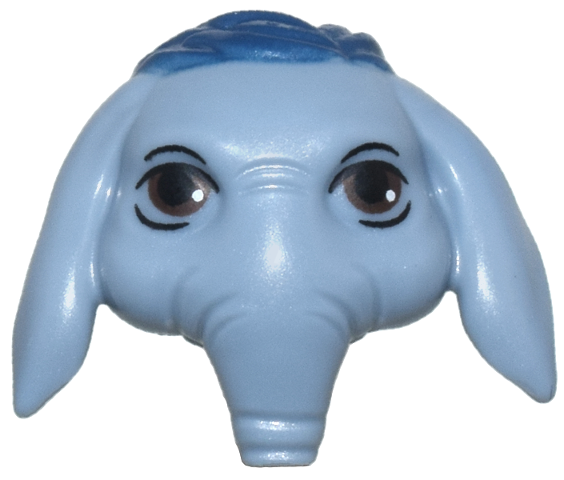 Minifigure, Head, Modified SW Ortolan with Small Floppy Ears and Short Snout with Dark Blue Hair and Black and Dark Brown Eyes Pattern