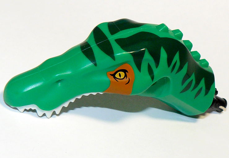 Dinosaur Head Baryonyx with Pin, White Teeth, Dark Green Stripes Pattern