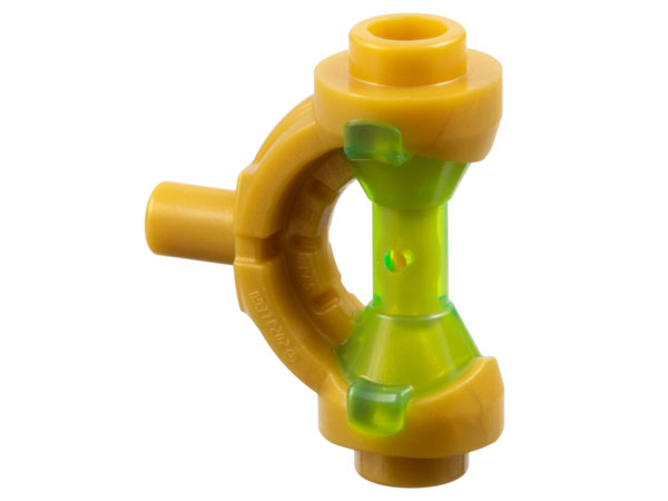 Minifigure, Weapon Hilt with Curved Guard and Bar with Molded Trans-Bright Green Hourglass Handle Pattern