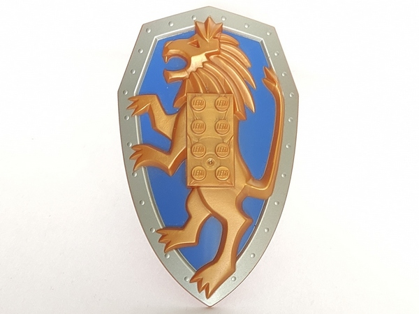 Large Figure Shield, 2 x 4 Brick Relief, Lion with Royal Blue and Silver Pattern