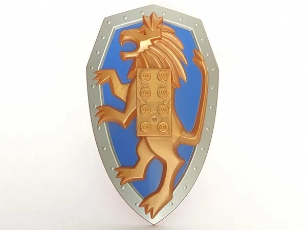 Large Figure Shield, 2 x 4 Brick Relief, Lion with Royal Blue and Silver Pattern