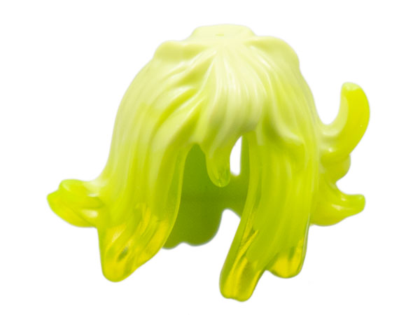 Minifigure, Hair Female Mid-Length Wavy with Side Spikes, Elongated Hole in Back and Marbled Trans-Neon Green Pattern