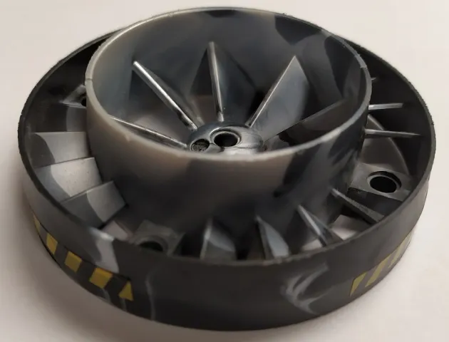 Engine, Very Large Turbine with Marbled Pearl Light Gray Center and Yellow and Black Danger Stripes Pattern (4 Stickers) - Set 7704