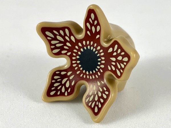 Minifigure, Headgear Hood with 5 Large Petals with Dark Red Mouth Opening with Black Center and Tan Sharp Teeth Pattern