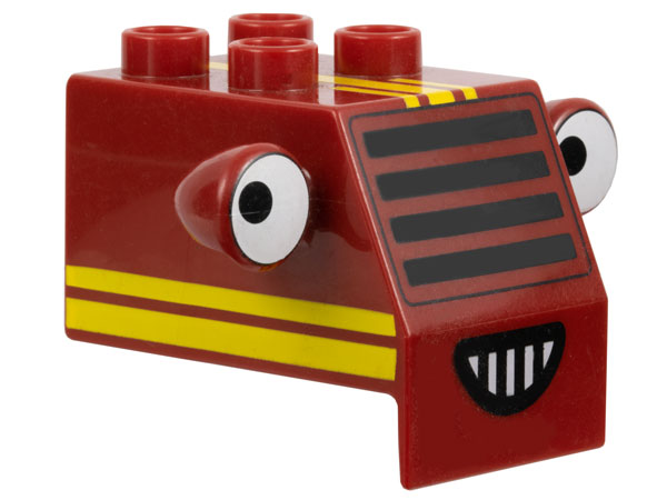 Duplo Forklift Front with Black Grille, Yellow Stripes, and White Headlight Eyes Pattern (Bob the Builder Sumsy Face)