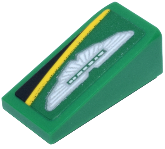 Slope 18 2 x 1 x 2/3 with White and Light Bluish Gray Aston Martin Wings Logo and Yellow and Black Lines Pattern Model Right Side (Sticker) - Sets 76925 / 77245