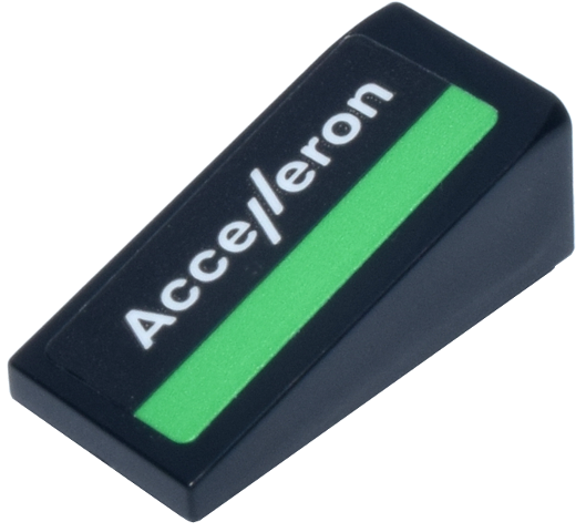Slope 18 2 x 1 x 2/3 with White 'Accelleron' Logo and Bright Green Stripe Pattern Model Left Side (Sticker) - Set 77247